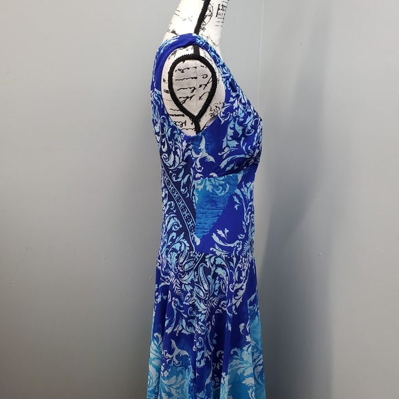 Rabbit Maxi Dress Women's‎ 8 Blue Paisley Lined Cottagecore Prairie Wrap V-Neck - Picture 6 of 10